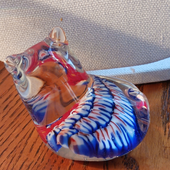 Cat Paperweight Glass Feline Decor Murano Style Solid Collectible Millifiori - Picture 7 of 8